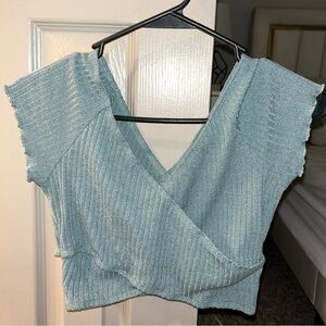 SHEIN Crop Top in Green - Cross/Wrap Style